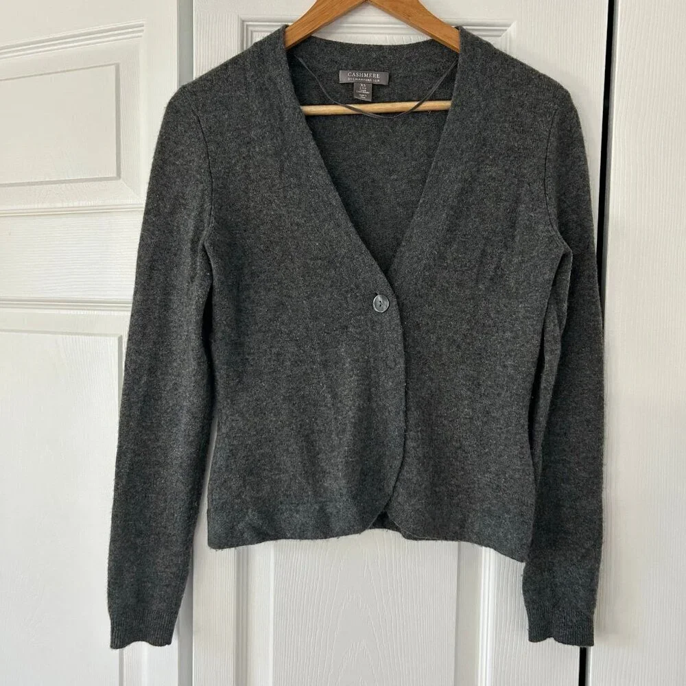 Charter Club 100% Cashmere Gray Cardigan Sweater XS 2-Ply Single Button